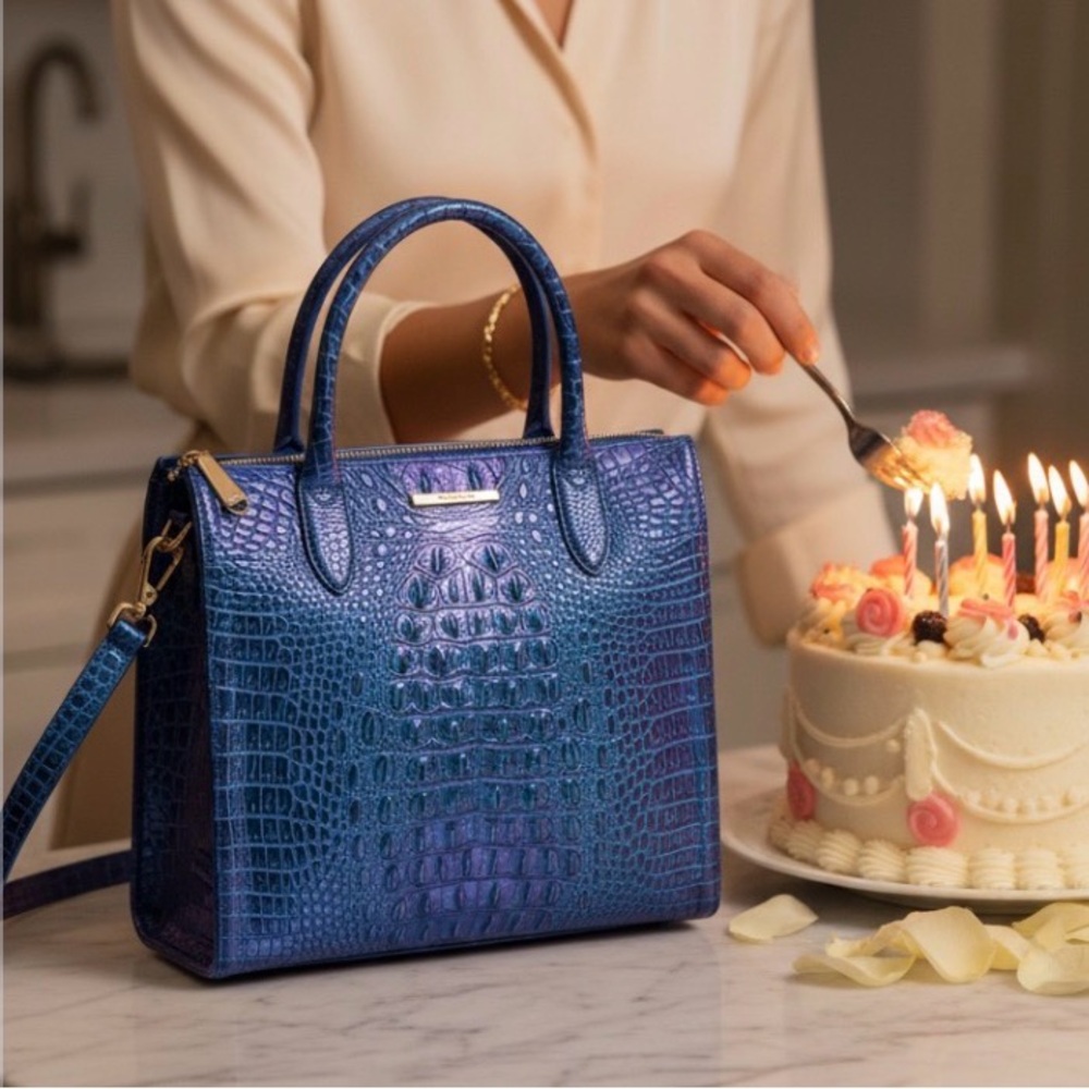 Brahmin Caroline Cobalt Potion Leather Handbag NWT